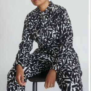 WILDFANG Black White Abstract Cotton Contemporary Essential Coverall Size Large